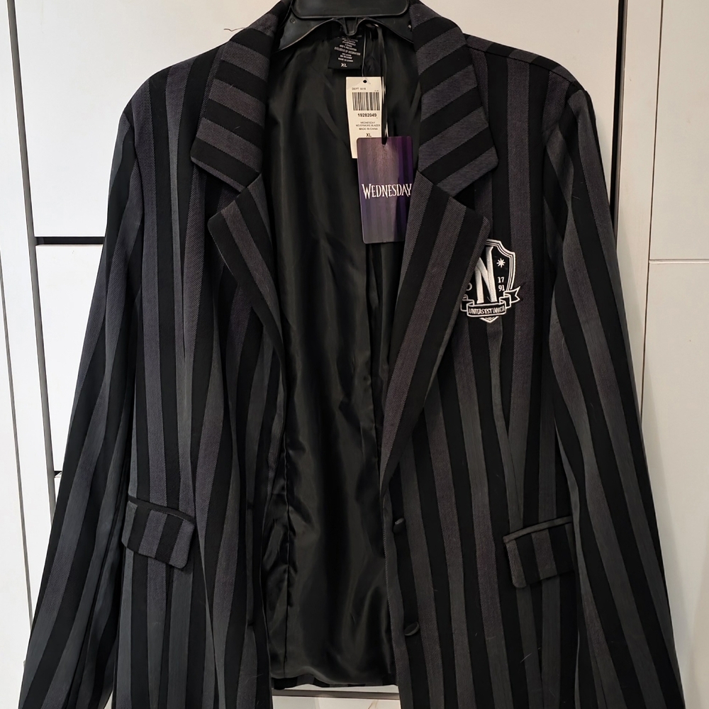 Hot Topic Wednesday Nevermore Black and Gray Striped Blazer